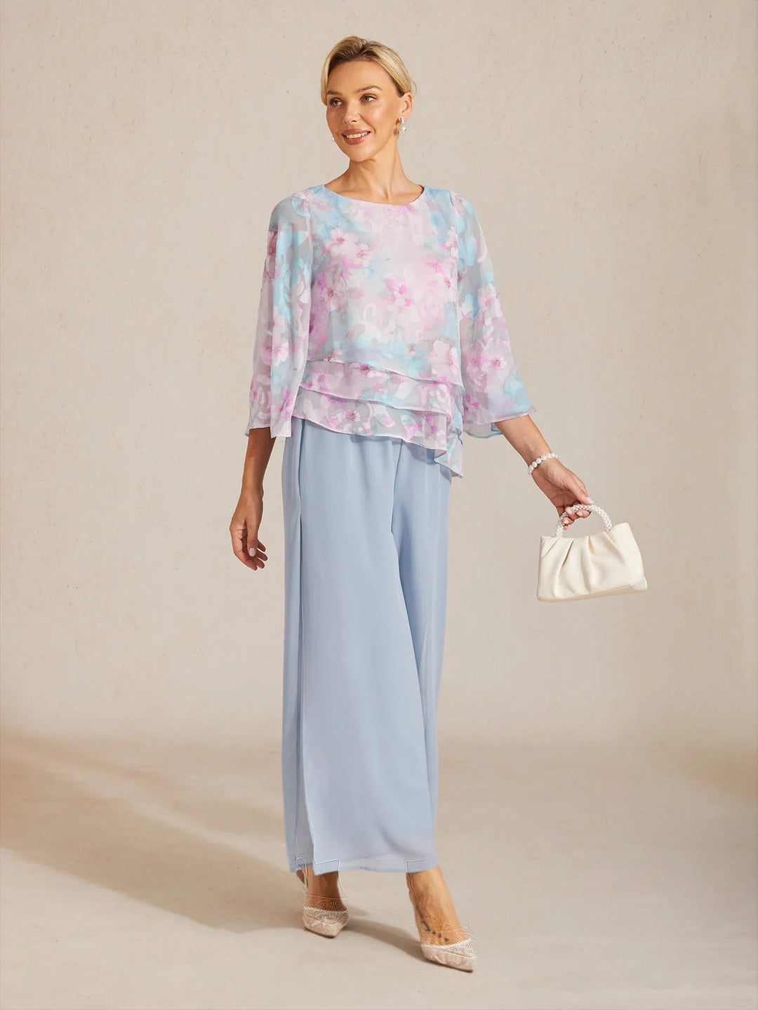Lace Chiffon Layered Blouse with Floral Print