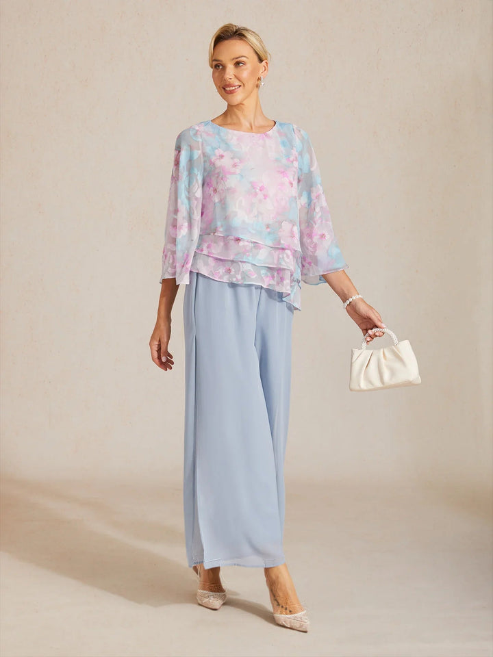 Lace Chiffon Layered Blouse with Floral Print