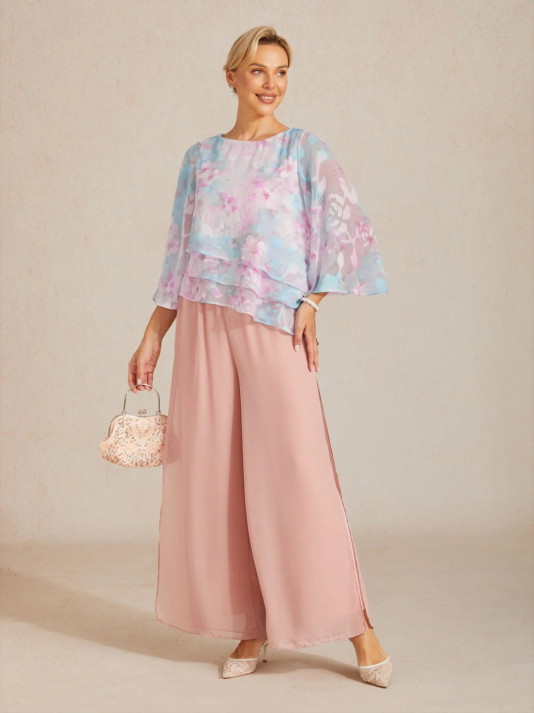 Lace Chiffon Layered Blouse with Floral Print