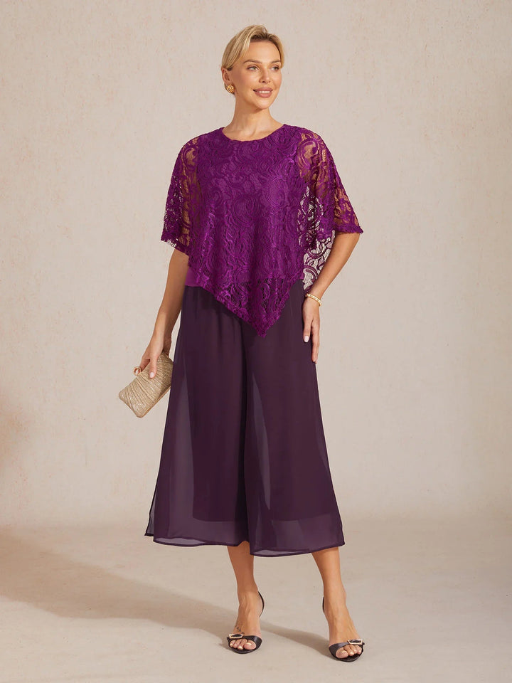 Pantalon Met Rechte Pijpen in Cropped Lengte met Chiffon Split-Overlay