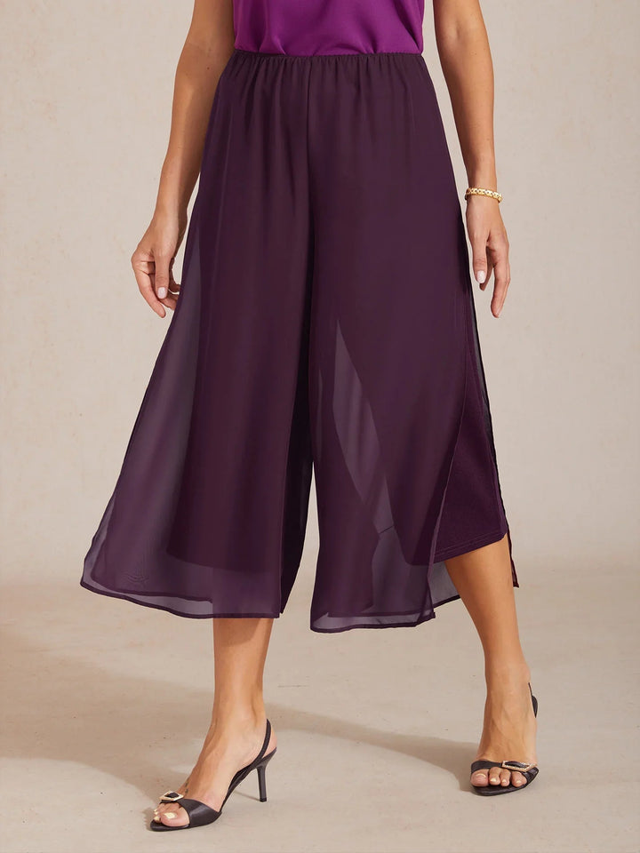 Cropped lengte rechte pijp broek met chiffon split pijp overlay