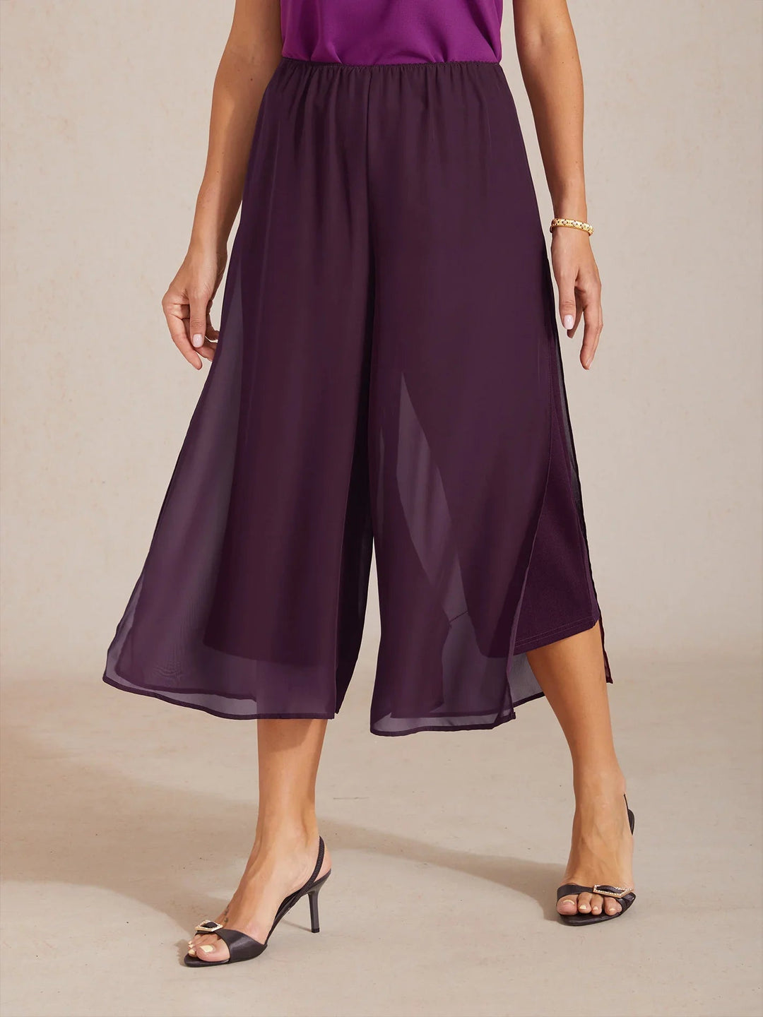 Cropped Broek Met Rechte Pijp En Chiffon Split-Overlay