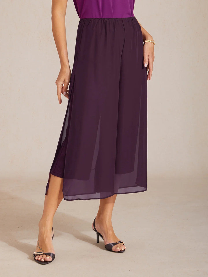 Cropped Broek Met Rechte Pijpen En Chiffon Splitpijp-Overlay