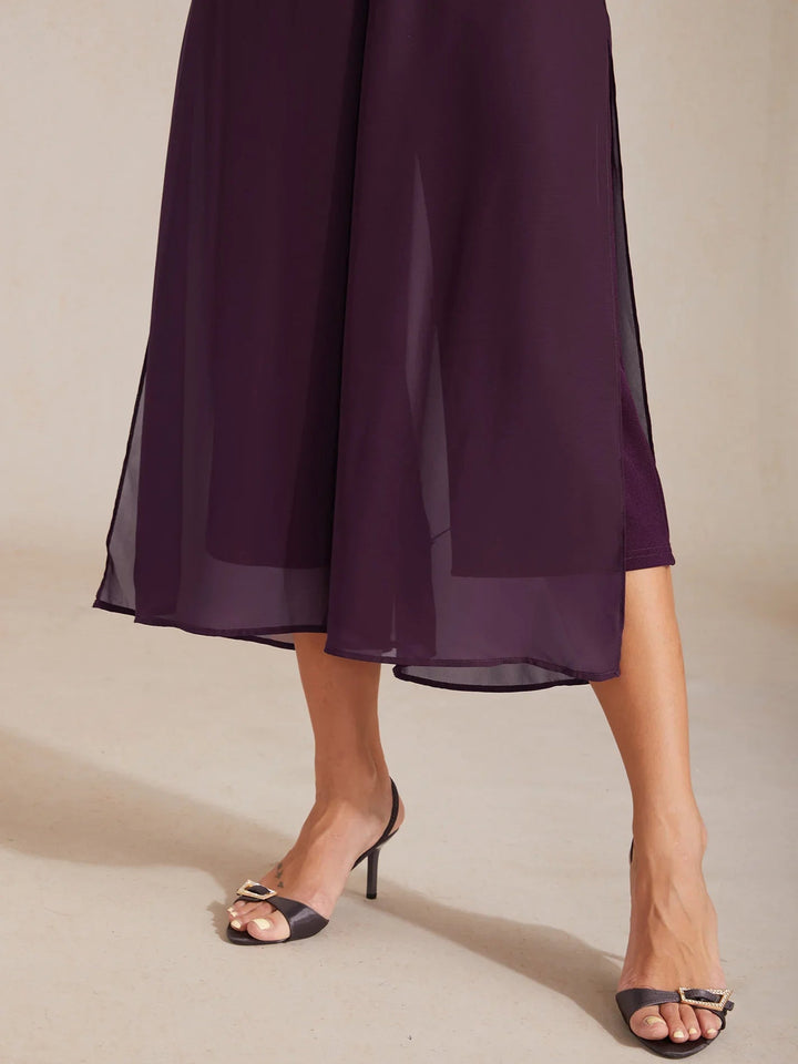 Cropped Broek Met Rechte Pijpen En Chiffon Splitpijp-Overlay