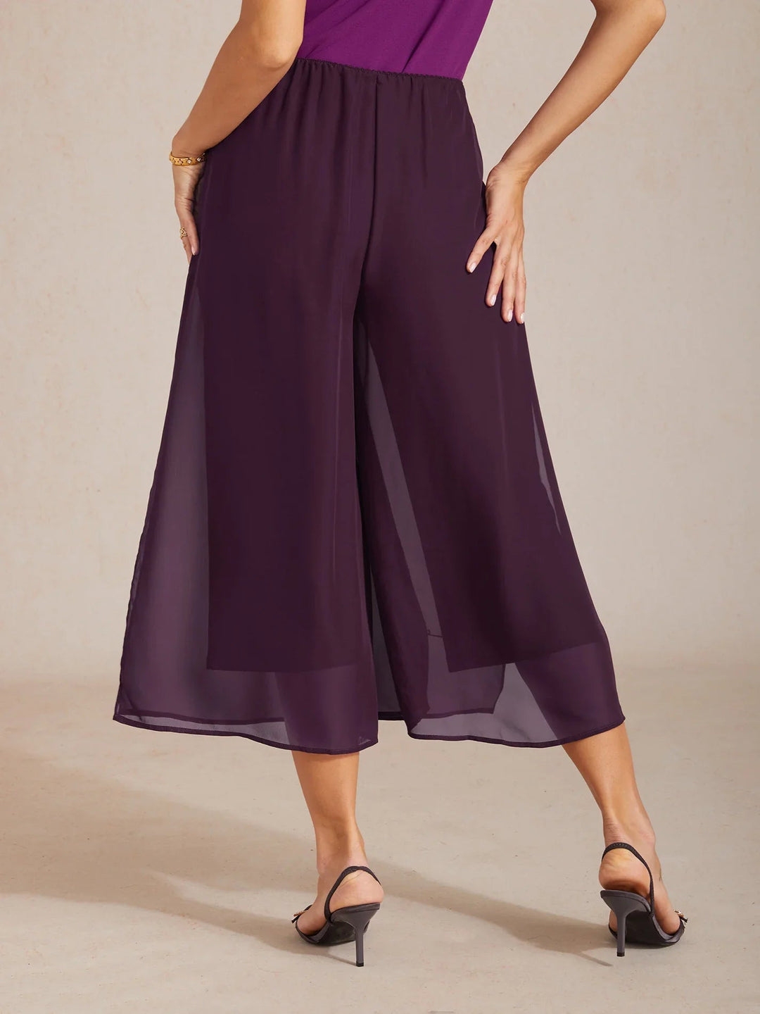 Kortvallende Rechte Broek Met Chiffon Splitpijp-Overlaag