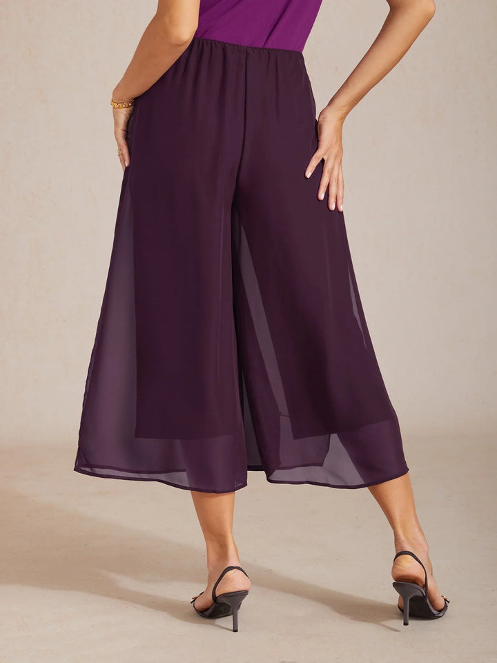 Cropped Broek Met Rechte Pijp En Chiffon Split-Overlay