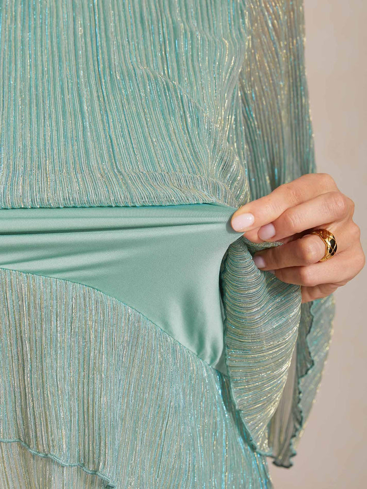 Metallische Geplooide Chiffon Asymmetrische Gelaagde Blouse