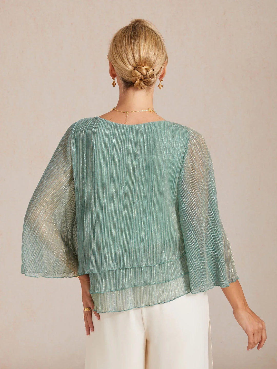 Metallic Chiffonblouse met Geplooide Stof en Asymmetrische Lagen