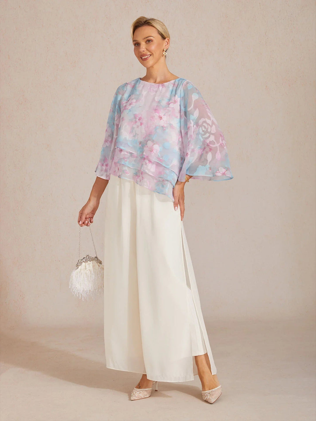 Gelaagde Chiffonblouse met Kant en Bloemenprint
