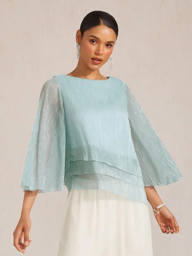 Metallisch Geplooide Chiffon Asymmetrische Gelaagde Blouse