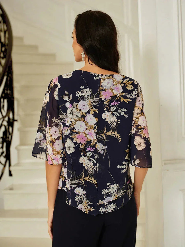 Bloemig Chiffontop met Gelaagde Zoom