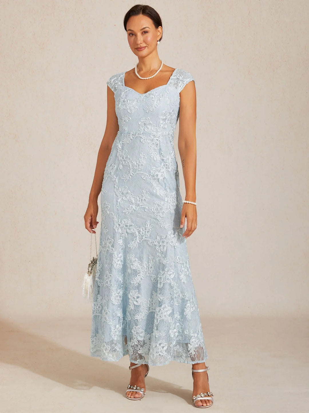 Rosette-kant Kapmouw V-hals Zeemeerminjurk