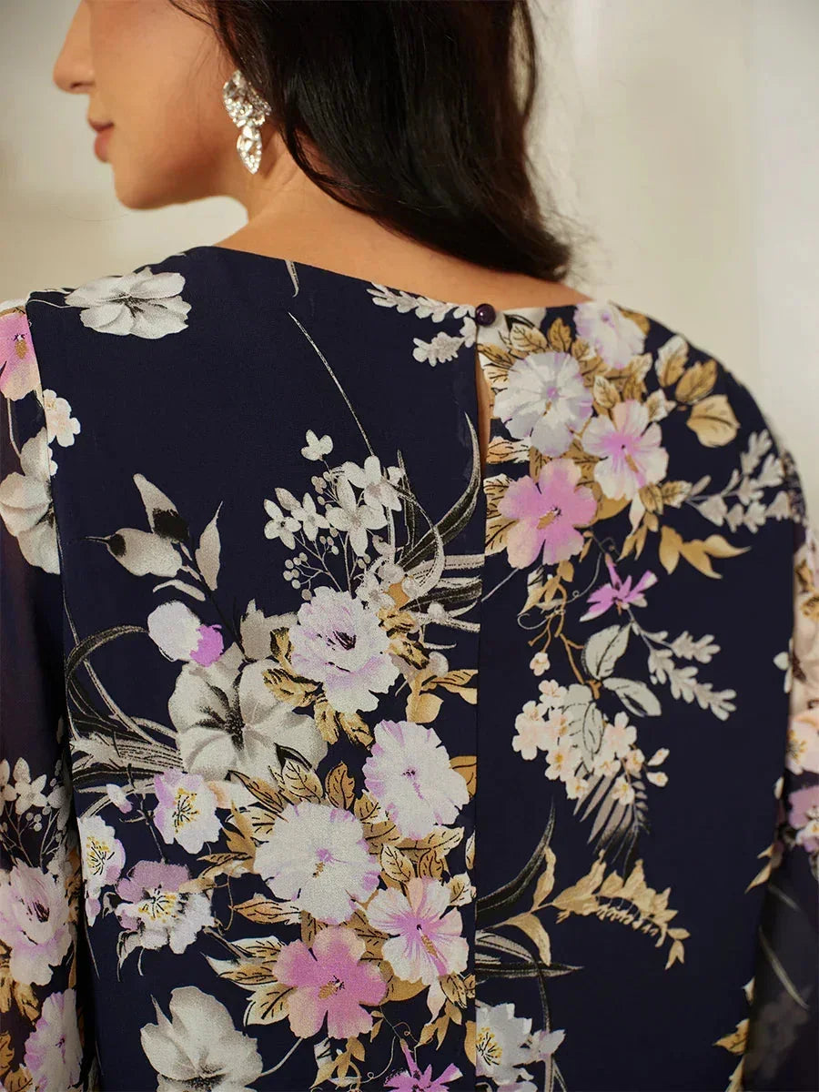 Bloemig Chiffontop met Gelaagde Zoom