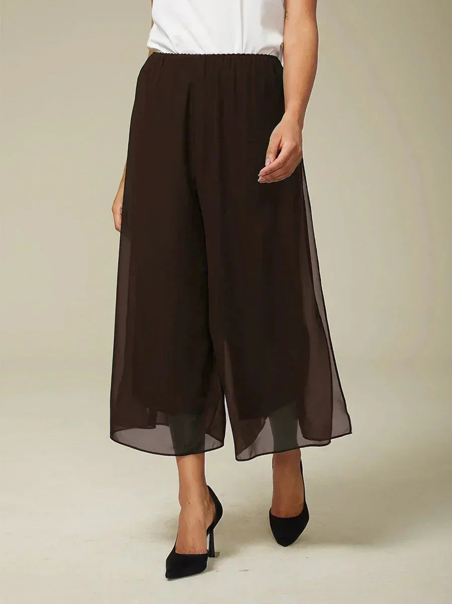 Broek Met Korte Lengte En Rechte Pijpen Met Chiffon Split-Overlay