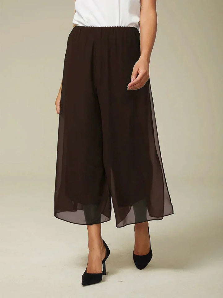 Broek Met Korte Lengte En Rechte Pijpen Met Chiffon Split-Overlay