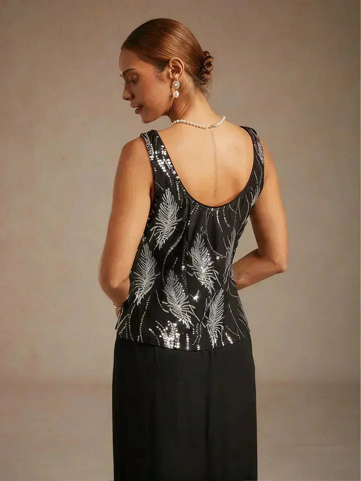 Elegante Mandarinkraag Pailletten-Twinset
