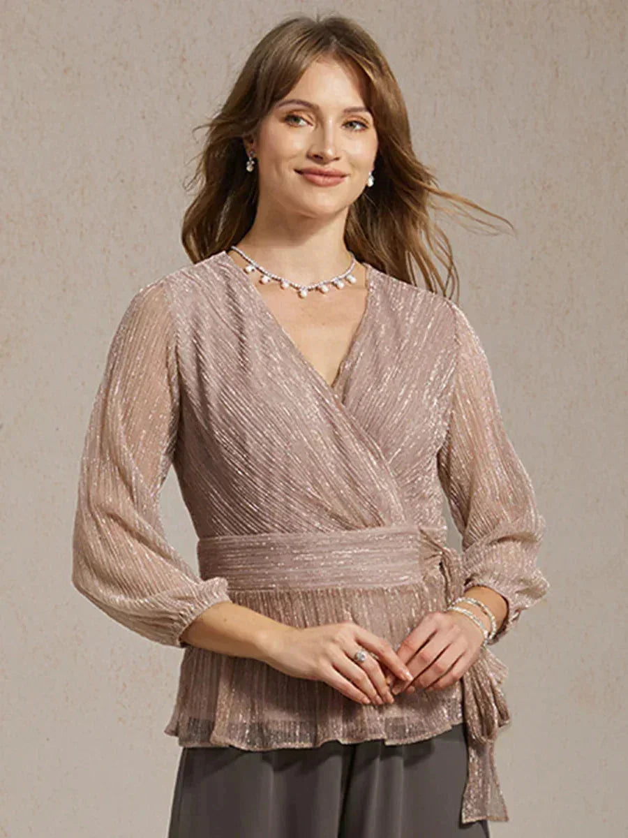 Metallic Geplooide Chiffon Wikkel-Top
