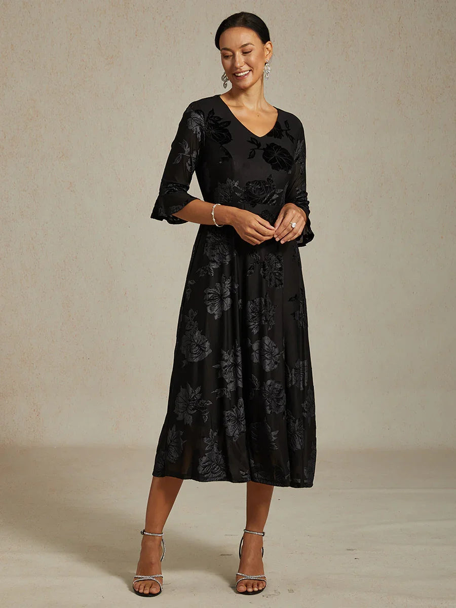 Floral A-Line Dress with Flutter Sleeves