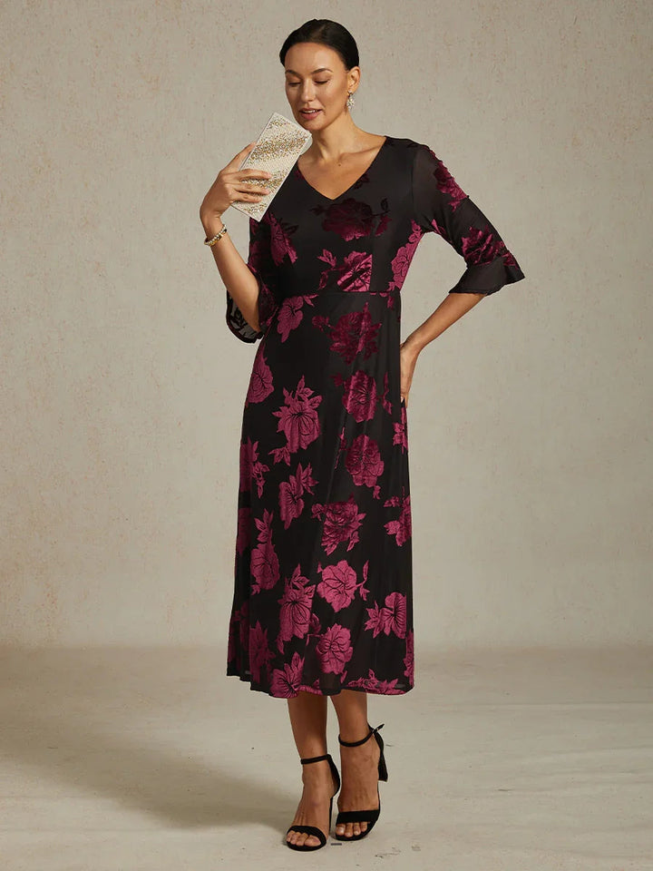 Floral A-Line Dress with Flutter Sleeves