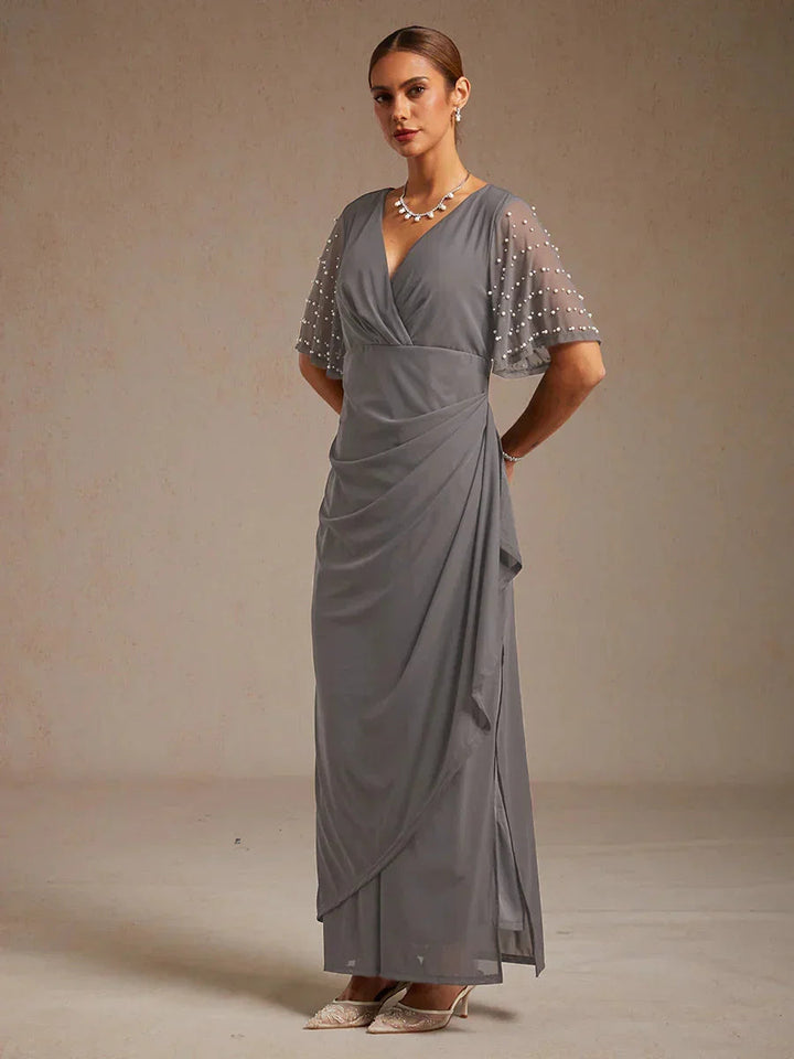 Elegante Formele Jurk met Versierde Fluttermouwen