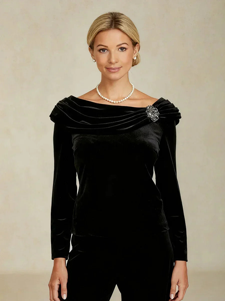 Fluwelen Blouse met Lange Mouwen en Gerimpelde Kraag