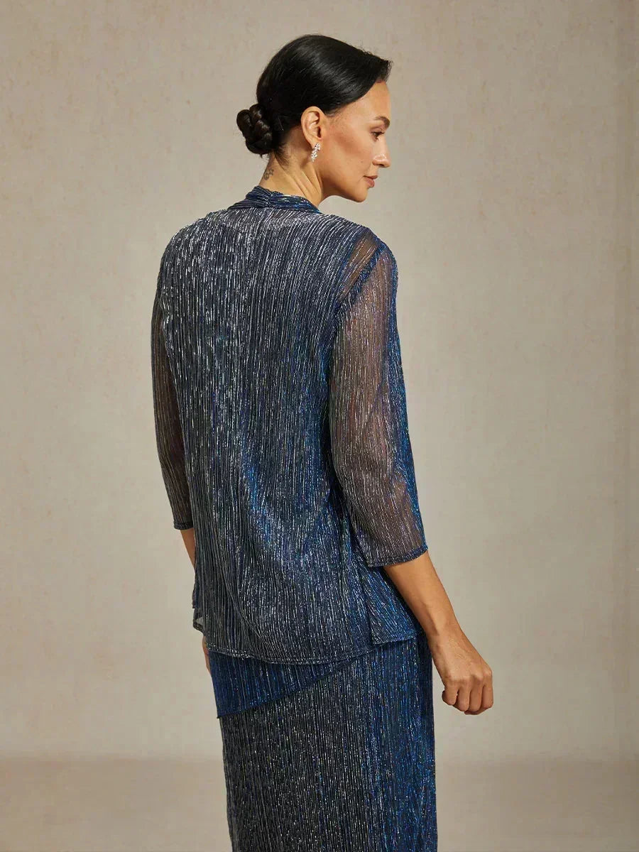 Metallic Geplooide Chiffon Lange Jasjejurk
