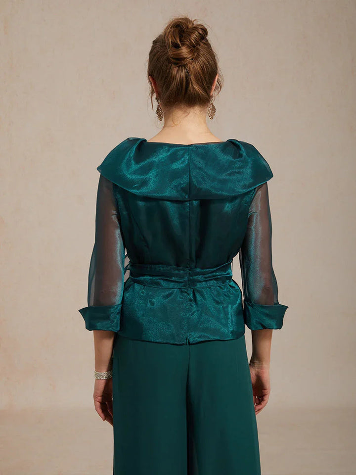 Transparante Organza Blouse met Kraag en Strik