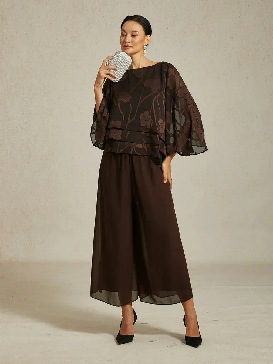Broek Met Korte Lengte En Rechte Pijpen Met Chiffon Split-Overlay