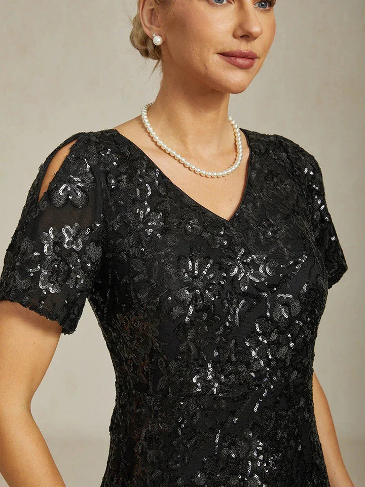 Elegante V-hals Cold Shoulder Paillettenjurk