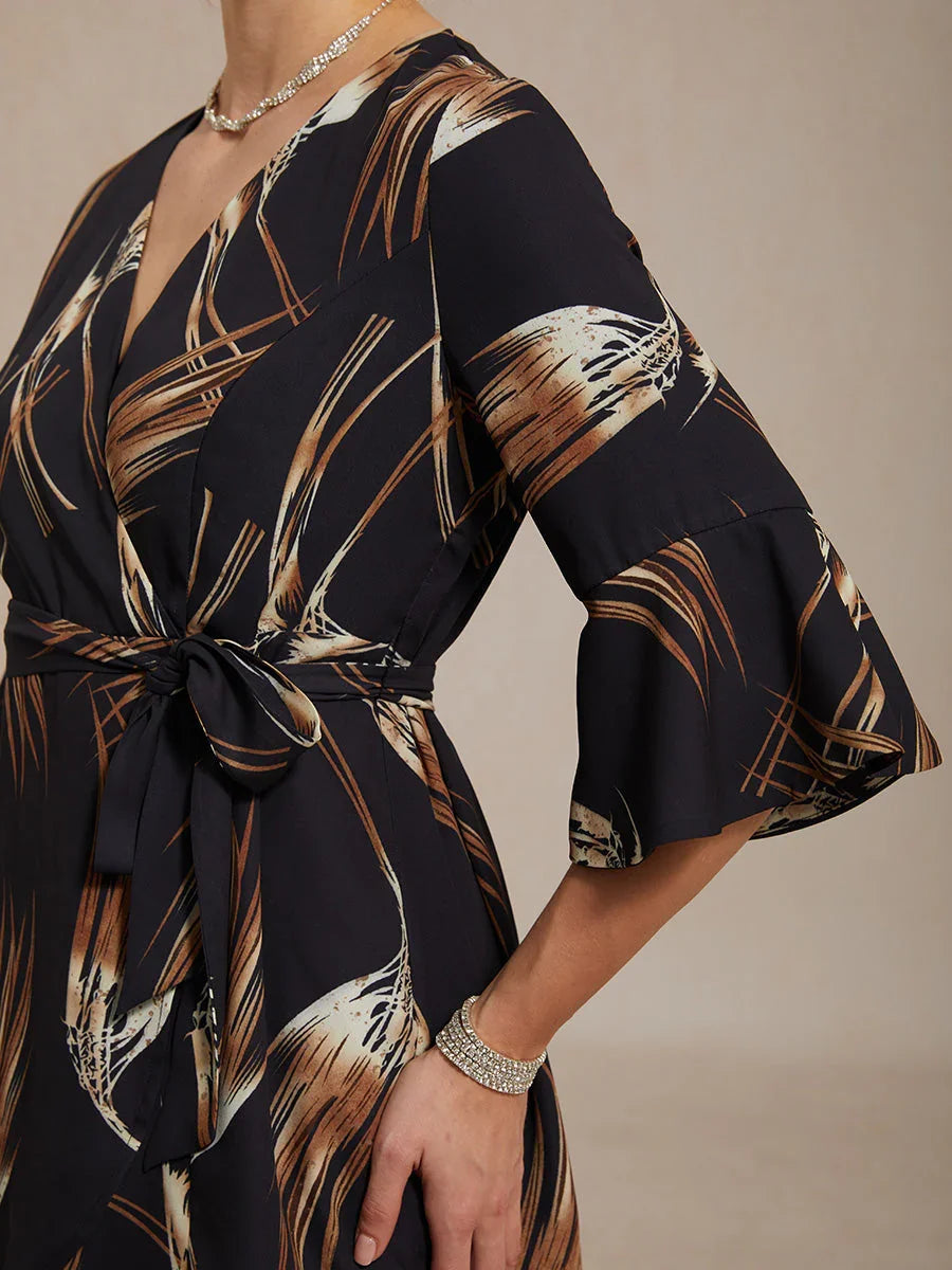 V-hals Lange Tuniekblouse met Volantmouwen