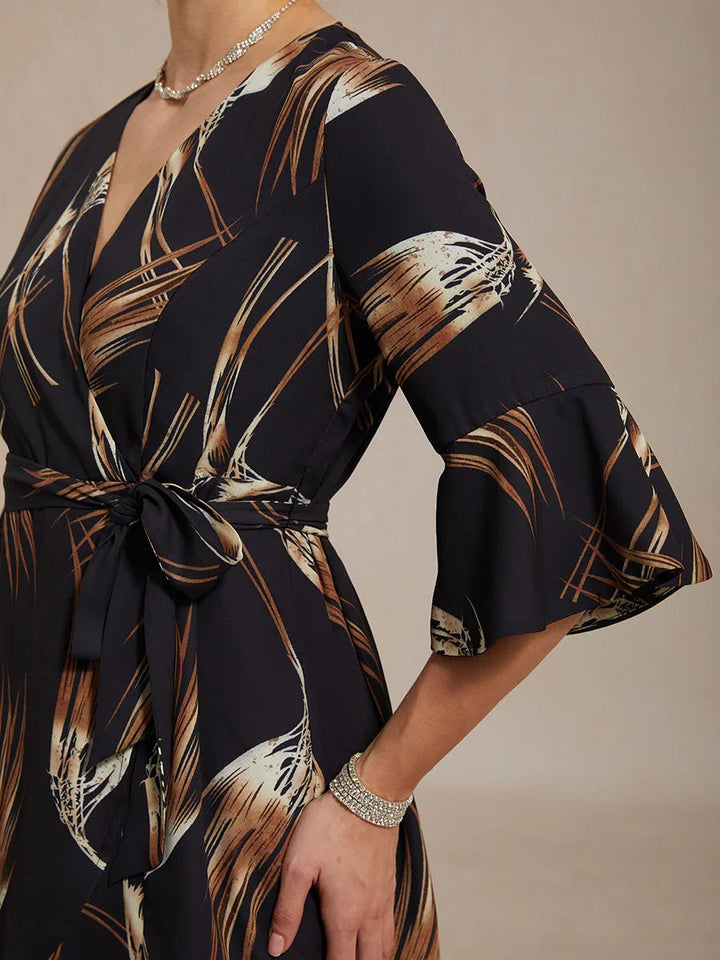 V-hals Lange Tuniekblouse met Volantmouwen