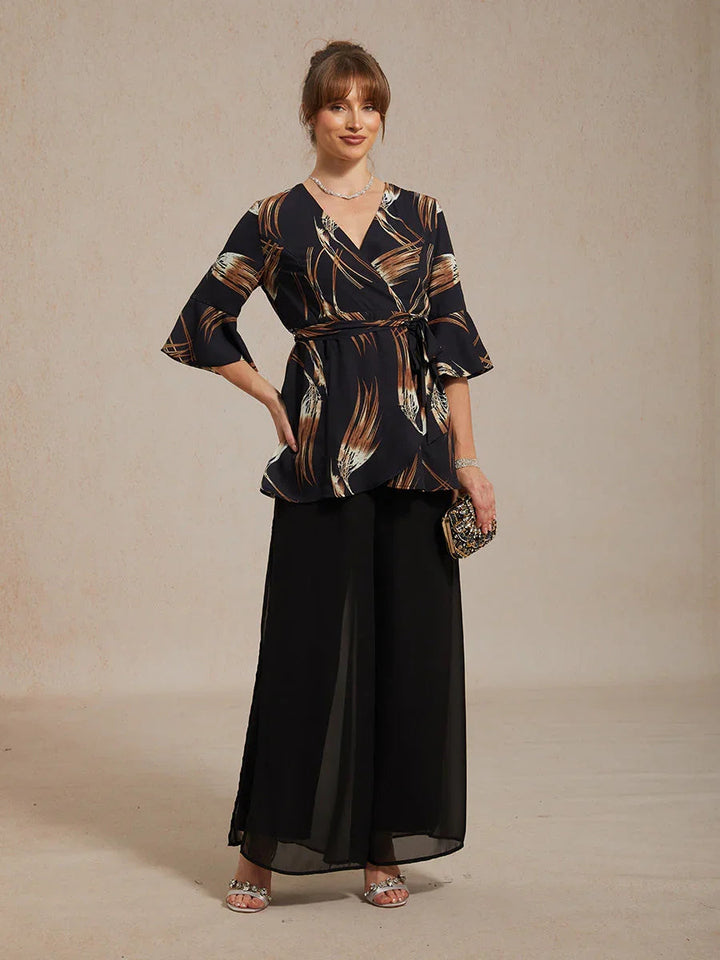 V-hals Lange Tuniekblouse met Volantmouwen