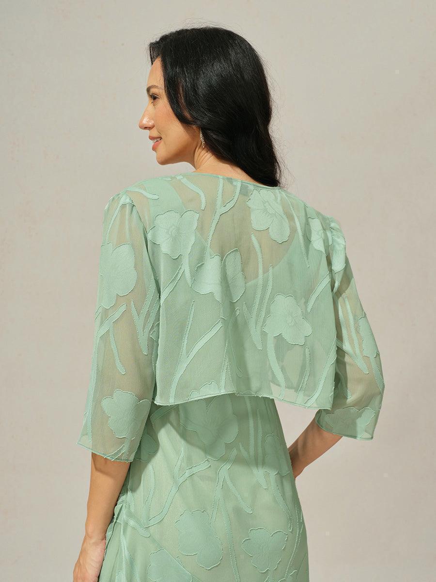 Bloemen-Doorschijnende Chiffon Shrug met 3/4-Mouwen