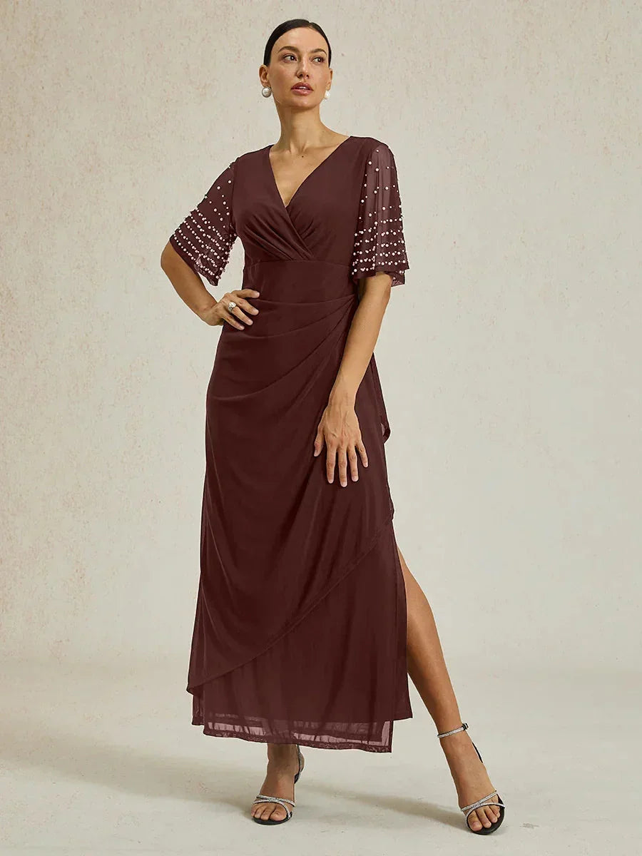 Elegante Formele Jurk met Versierde Fluttermouwen