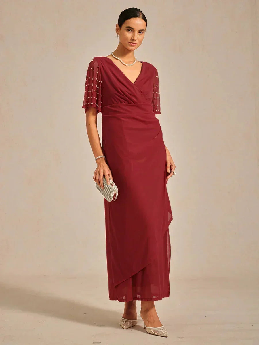 Elegante Formele Jurk met Versierde Fladdermouwen