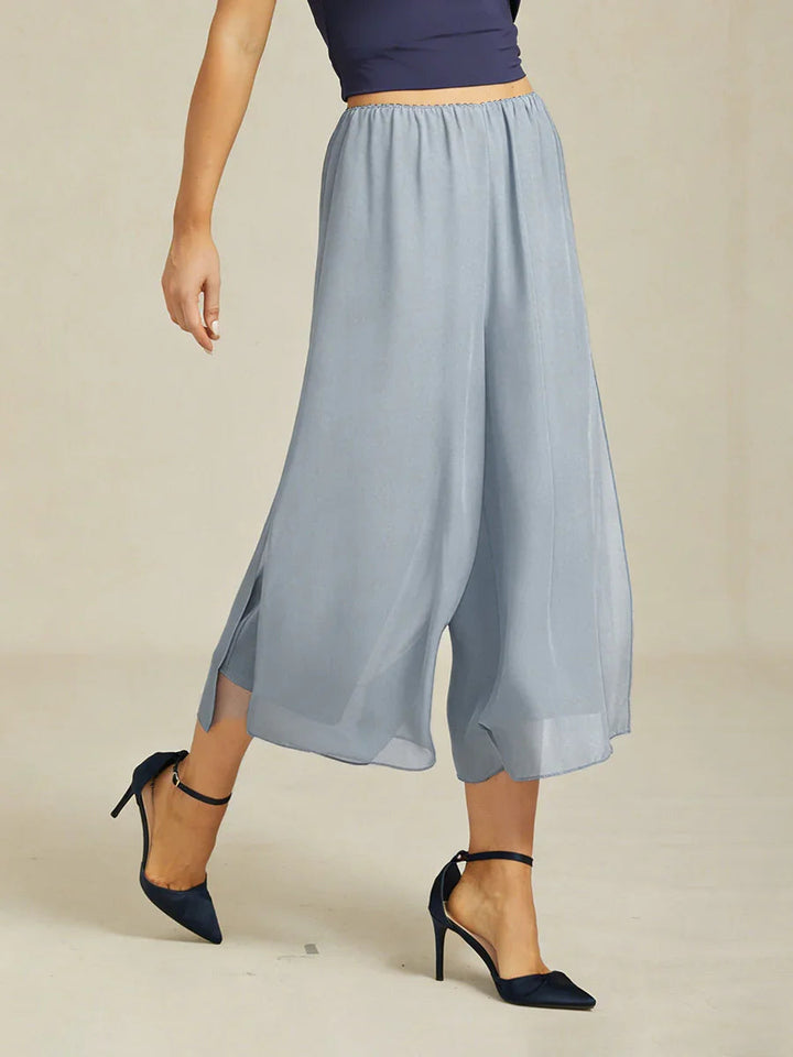Cropped Broek Met Rechte Pijp En Chiffon Split-Overlay
