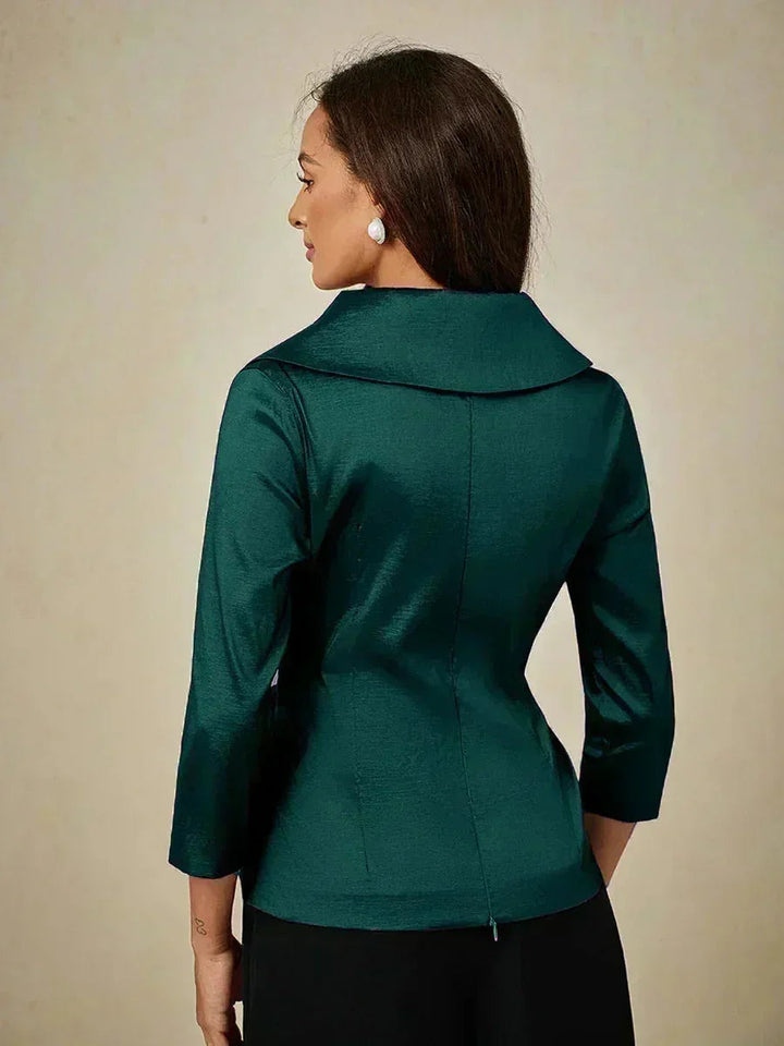 3/4 mouw stretch taffeta blouse met ceintuurdetail