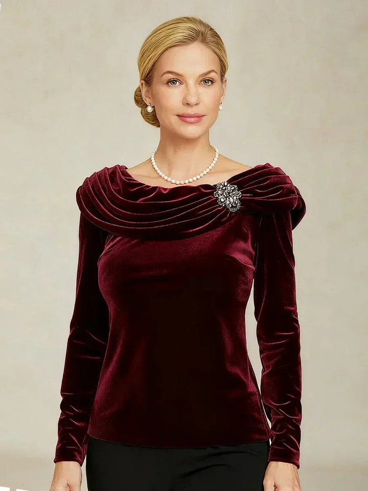 Fluwelen Blouse met Lange Mouwen en Gerimpelde Kraag