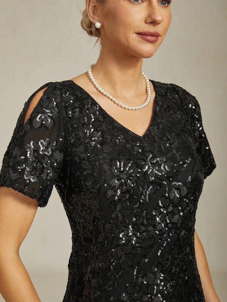 Elegante V-hals Cold Shoulder Paillettenjurk