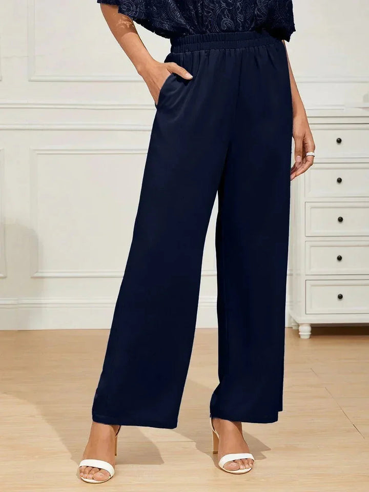 Mid-Rise Broek met Elastische Taille, Wijde Pijpen en Zakken
