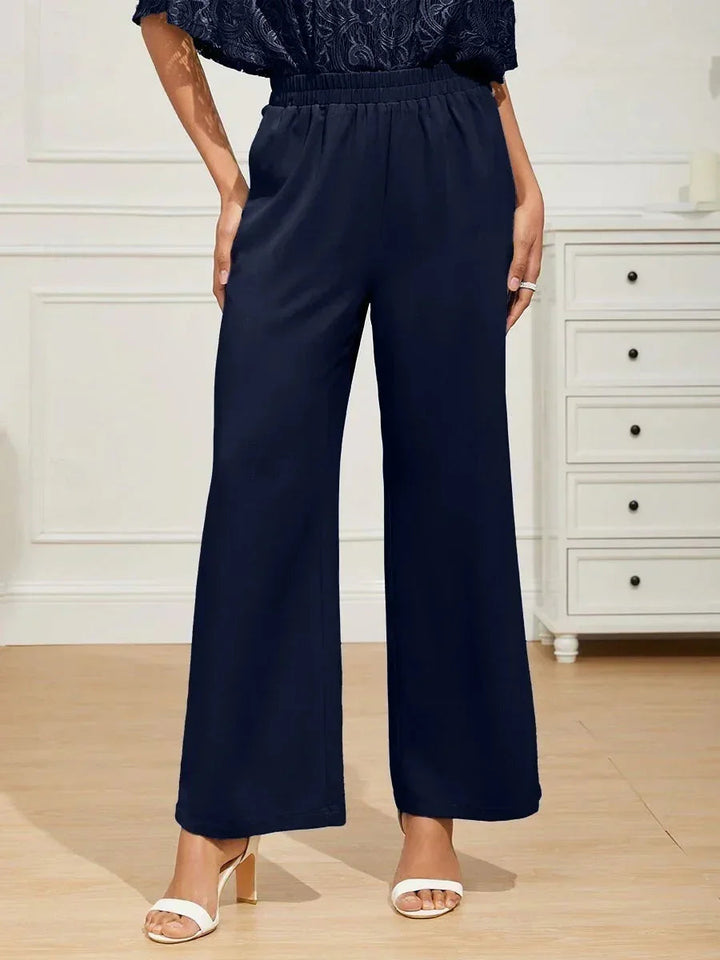 Mid-Rise Broek met Elastische Taille, Wijde Pijpen en Zakken