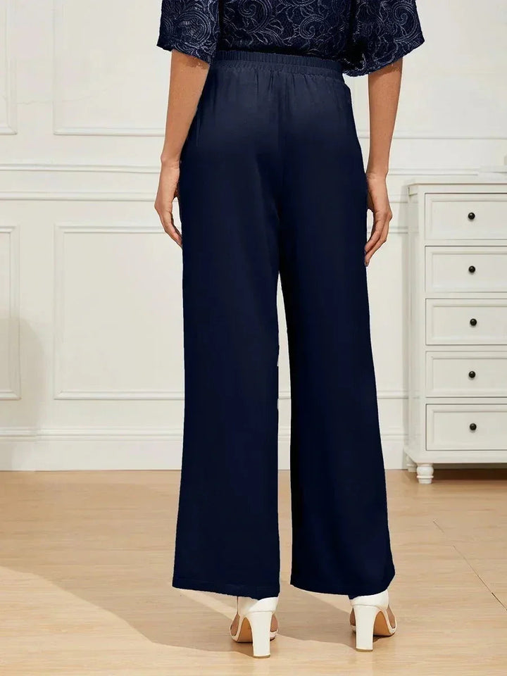 Mid-rise elastische taille wijde broek met zakken