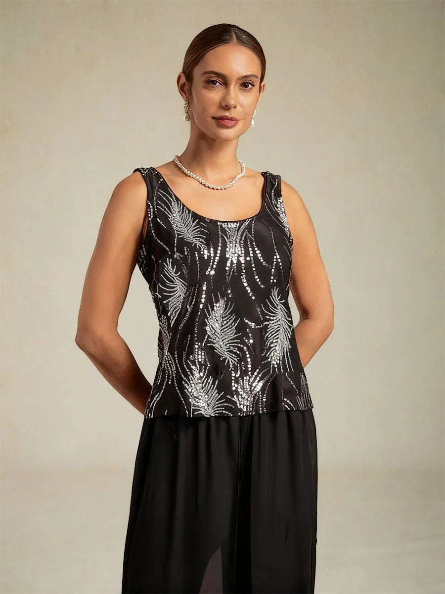 Elegant Twinset Met Mandarijnkraag En Pailletten