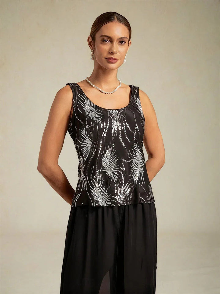 Elegant Twinset Met Mandarijnkraag En Pailletten