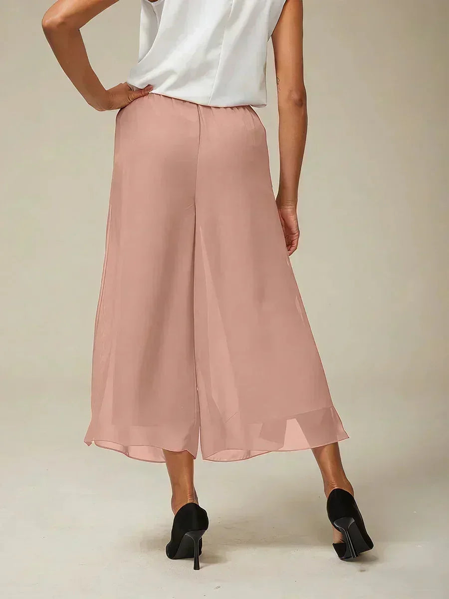 Cropped Broek Met Rechte Pijp En Chiffon Split-Overlay