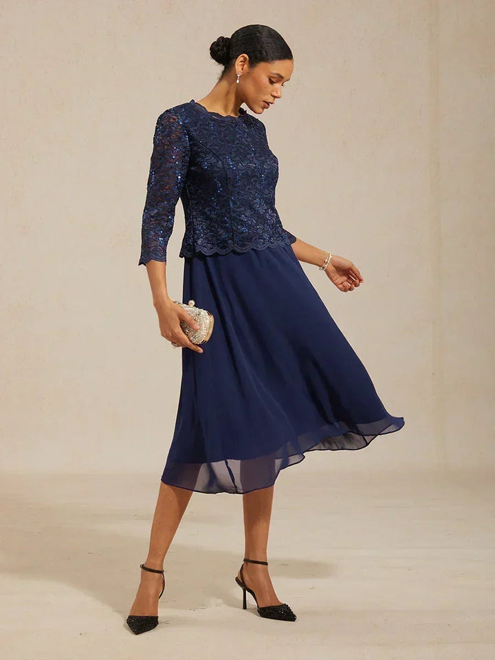 Elegante Kanten- en Chiffonjurk in Tea-lengte