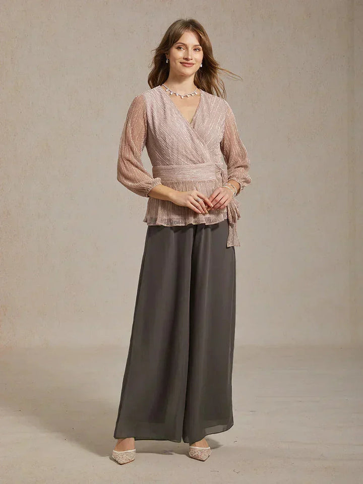 Rechte broek met chiffon split been overlay