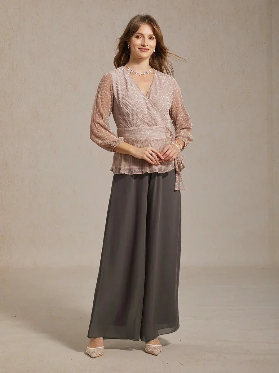 Rechte Broek met Chiffon-Overlay en Gespleten Pijp
