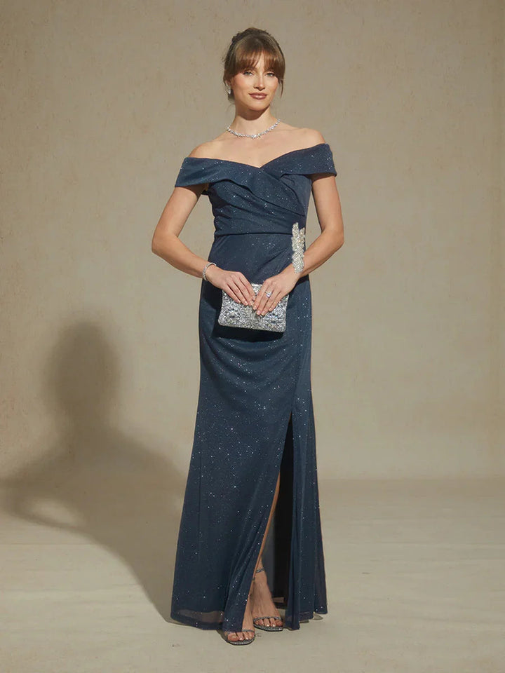 Off-Shoulder Vloerlange Jurk met Strassdetail