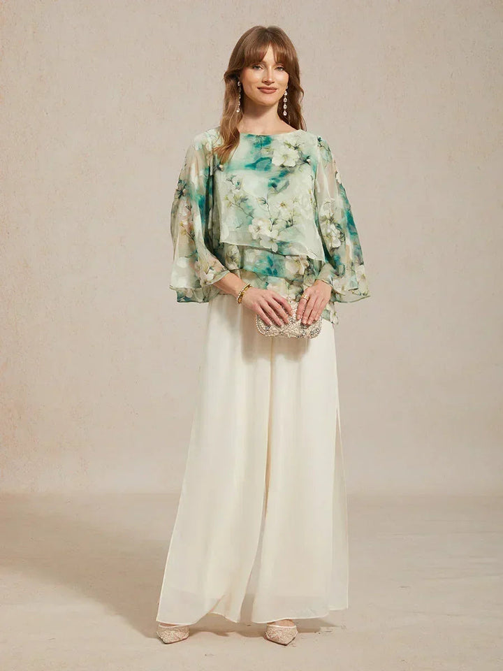 Rechte broek met chiffon split been overlay